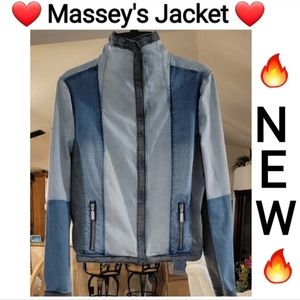 Massey's Multi Blue & Gray Denim Moto Jacket Size M